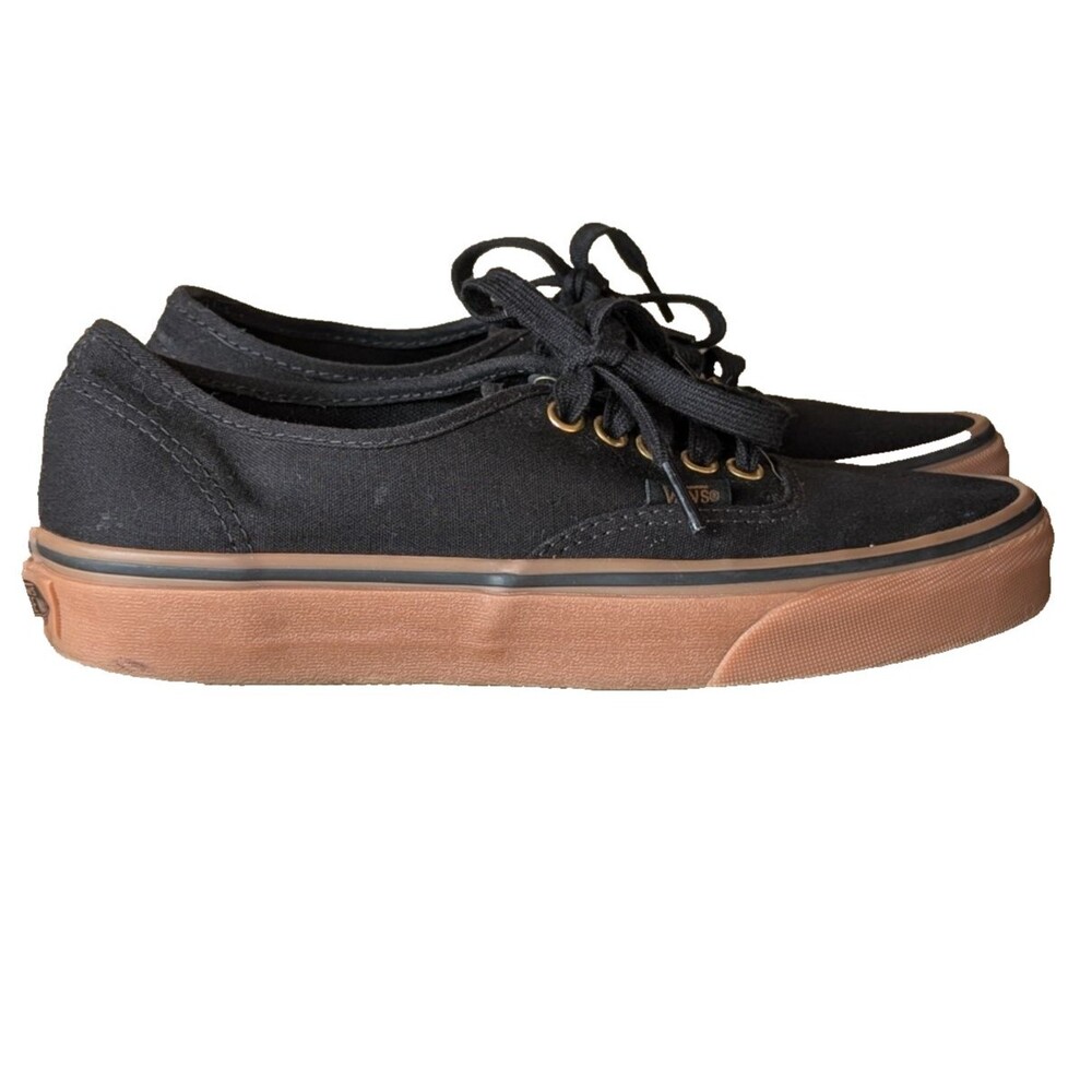 VANS Sneakers Mens 6.5 Authentic Skate Black Gum Low Lace Canvas Gold Eye Shoes